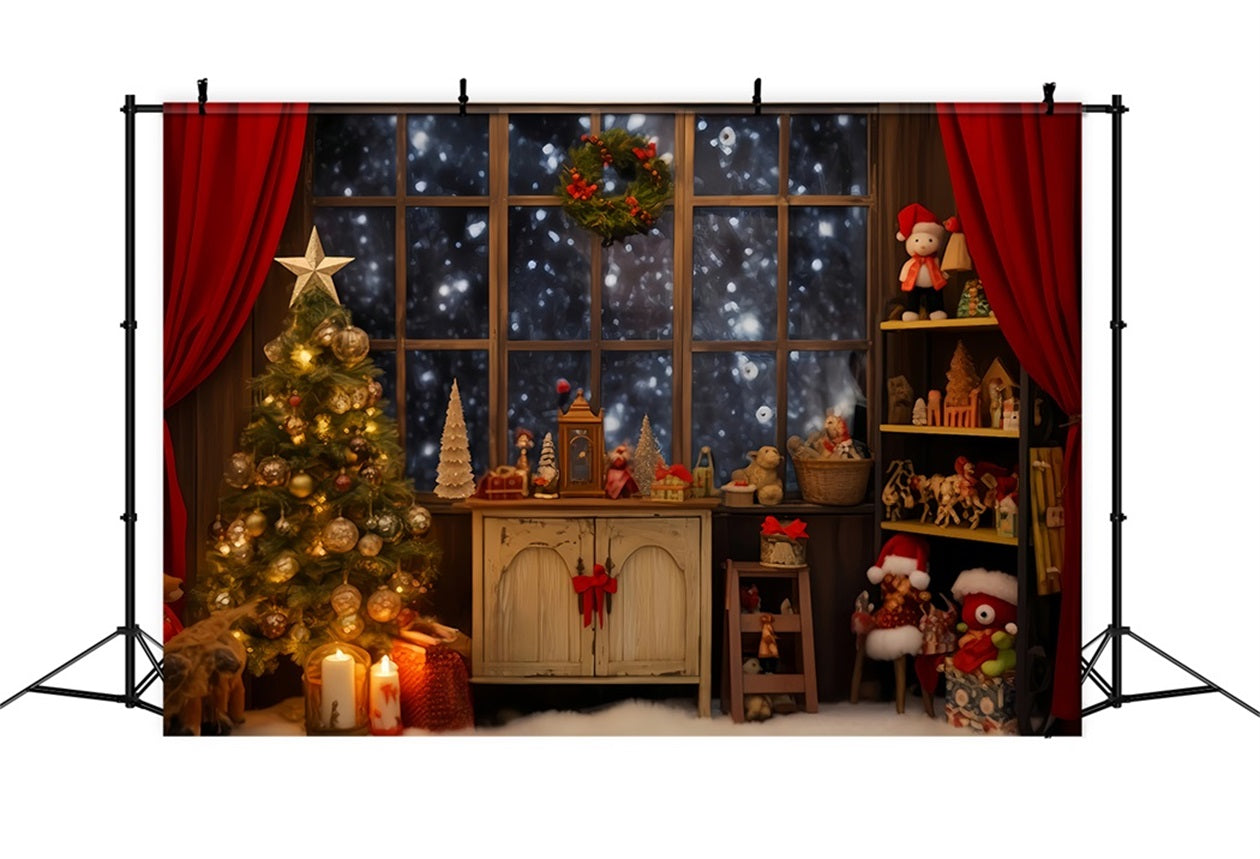 Santa Workshop Backdrop Cozy Window Toy Corner Christmas Backdrop Ideas TWW510-61
