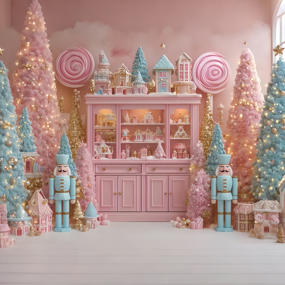 Nutcracker Backdrop Candyland Pastel Pink Trees Christmas Backdrop TWW510-62