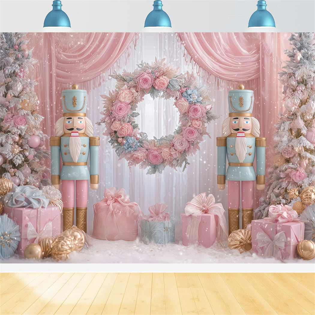 Nutcracker Backdrops Pink Nutcracker Gift Wonderland Christmas Backdrops TWW510-65