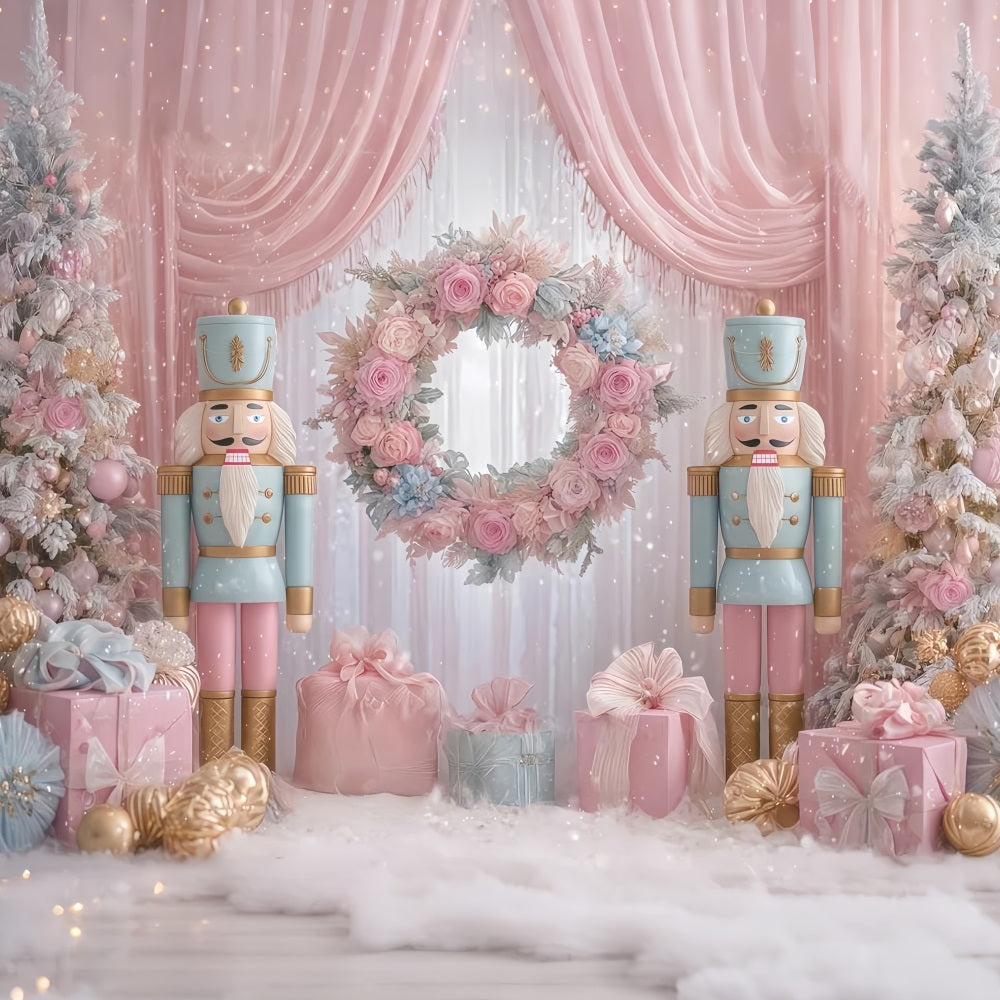 Nutcracker Backdrops Pink Nutcracker Gift Wonderland Christmas Backdrops TWW510-65