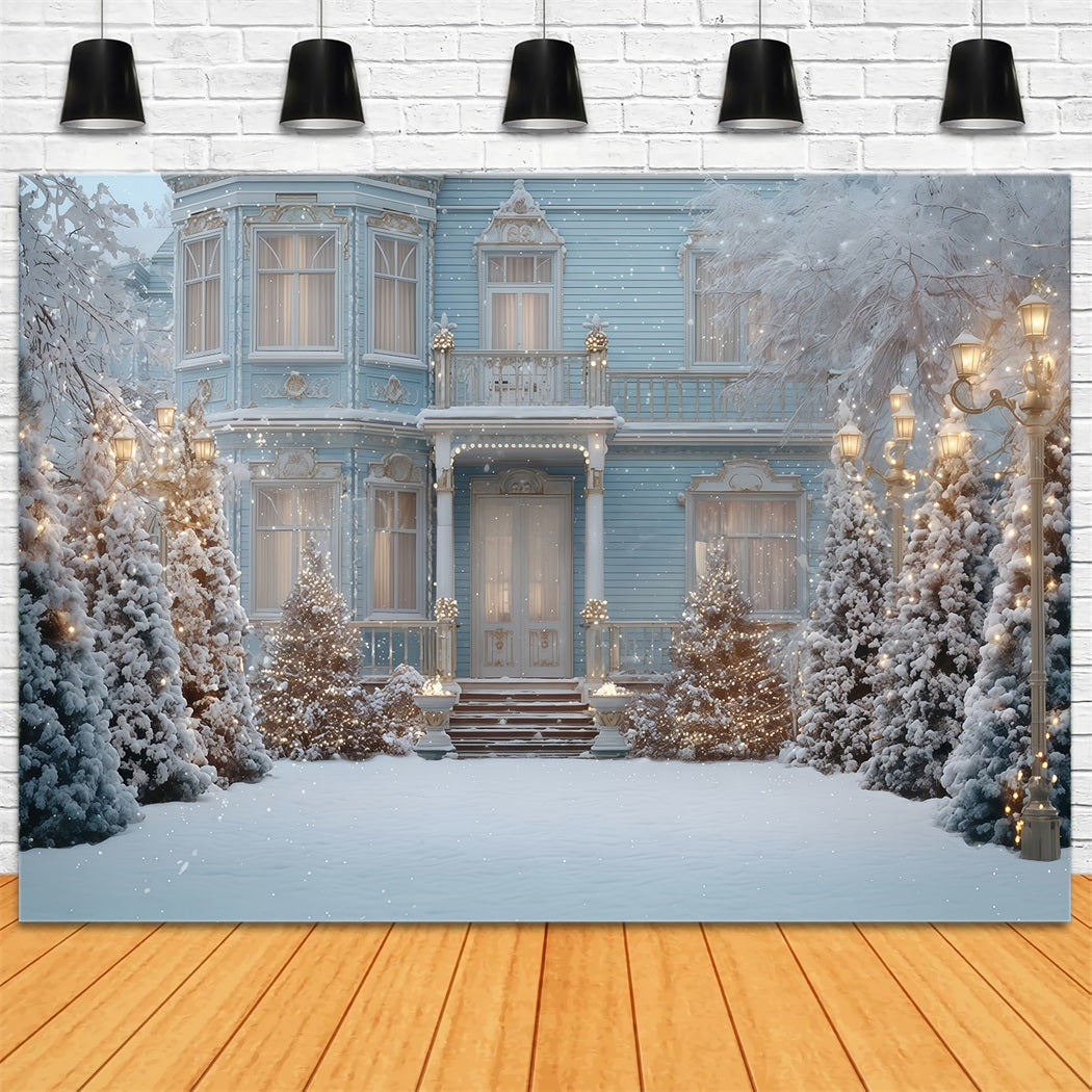 Christmas Tree Backdrop Blue Victorian Winter Mansion Christmas Backdrop TWW510-70