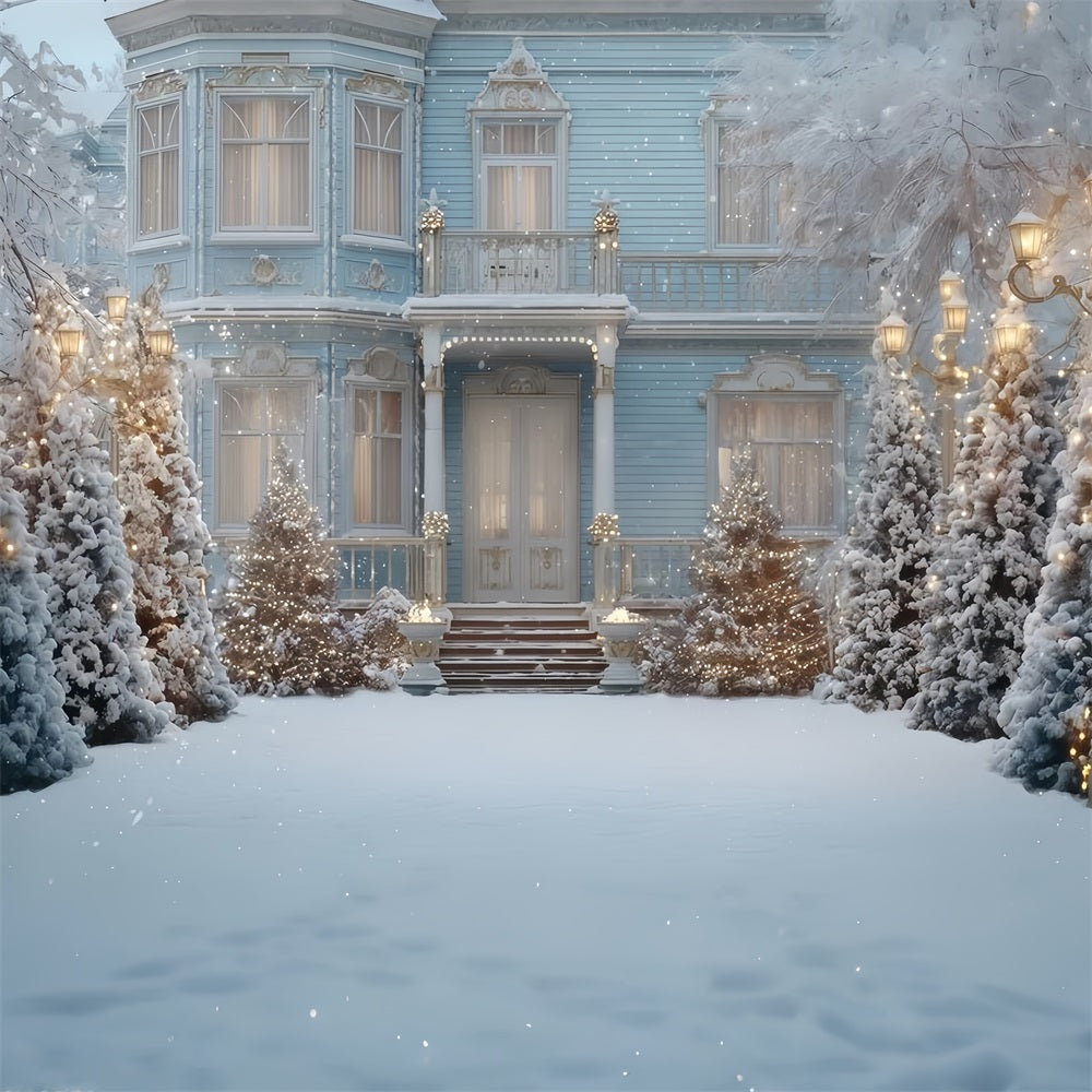 Christmas Tree Backdrop Blue Victorian Winter Mansion Christmas Backdrop TWW510-70