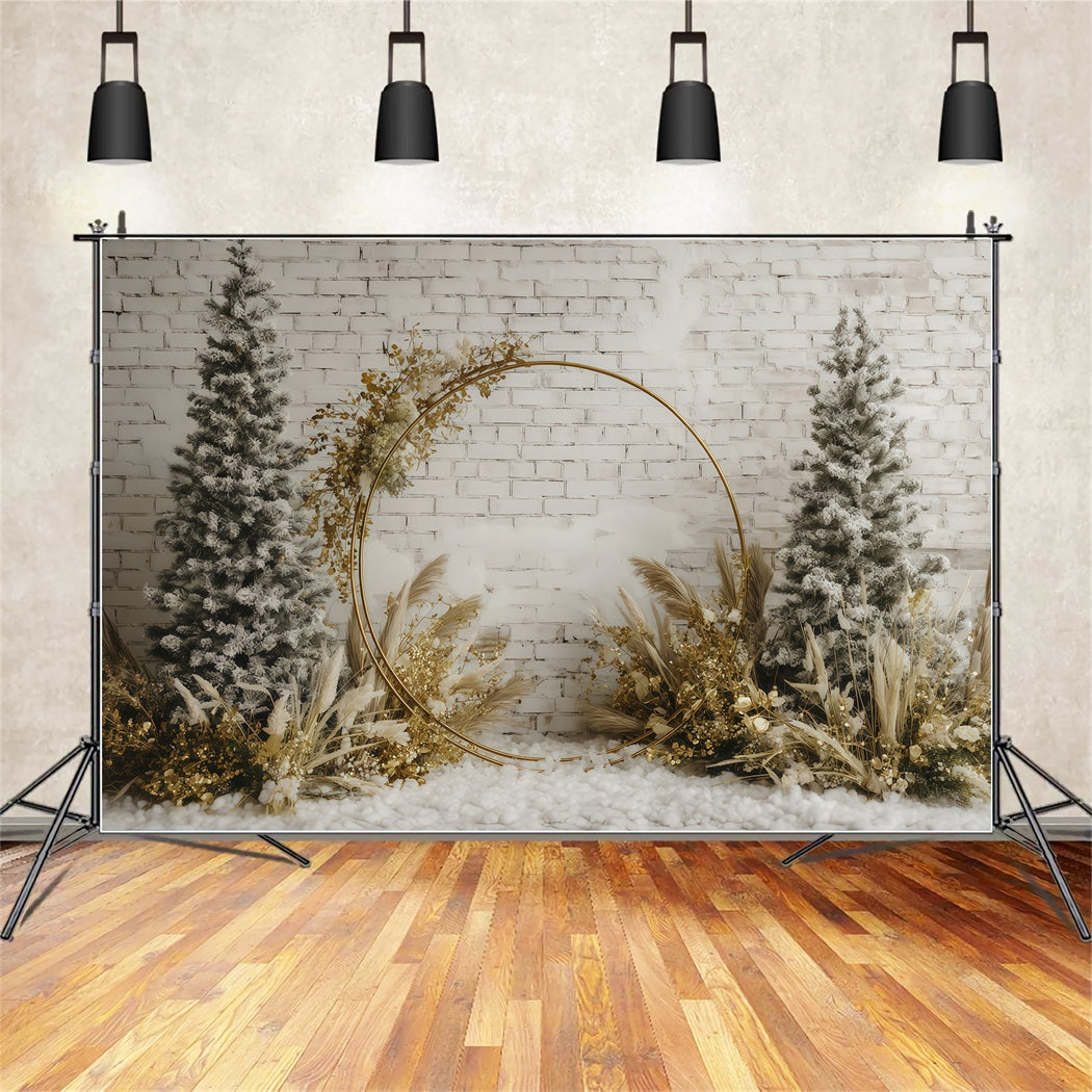 Christmas Wall Backdrop Golden Rustic Winter Arch Christmas Backdrops Sale TWW510-76