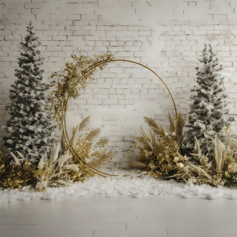 Christmas Wall Backdrop Golden Rustic Winter Arch Christmas Backdrops Sale TWW510-76
