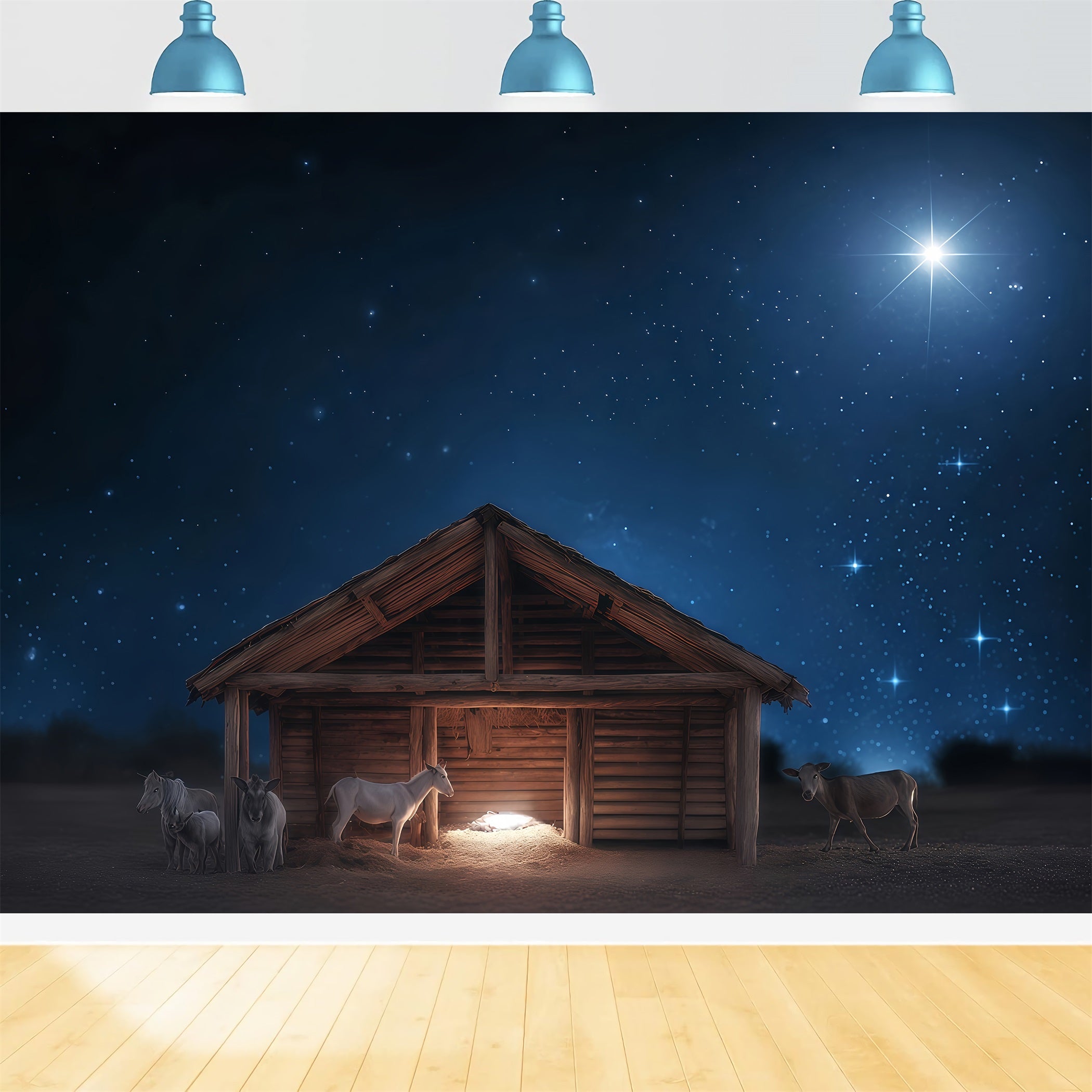 Nativity Backdrop Silent Night Manger Glow Christmas Backdrop Ideas TWW510-77