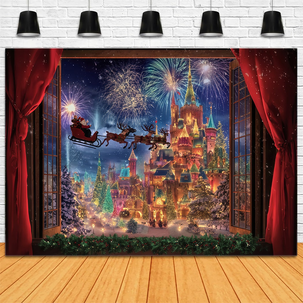 Santa Photo Backdrop Santa Sleigh Fireworks Castle Christmas Backdrop TWW510-78