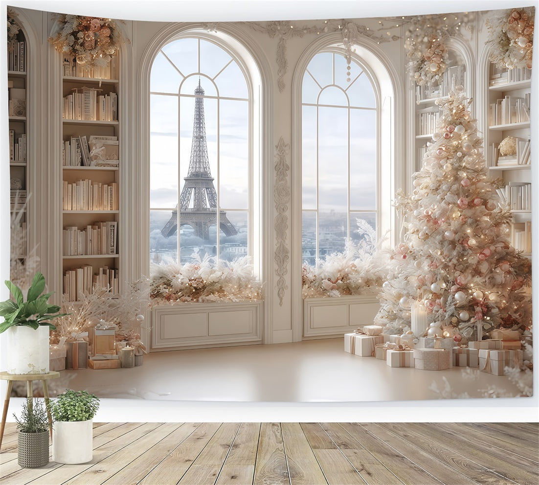 Christmas Tree Backdrop Paris Winter Elegant Library Christmas Backdrops TWW510-79