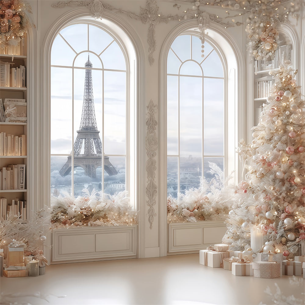 Christmas Tree Backdrop Paris Winter Elegant Library Christmas Backdrops TWW510-79