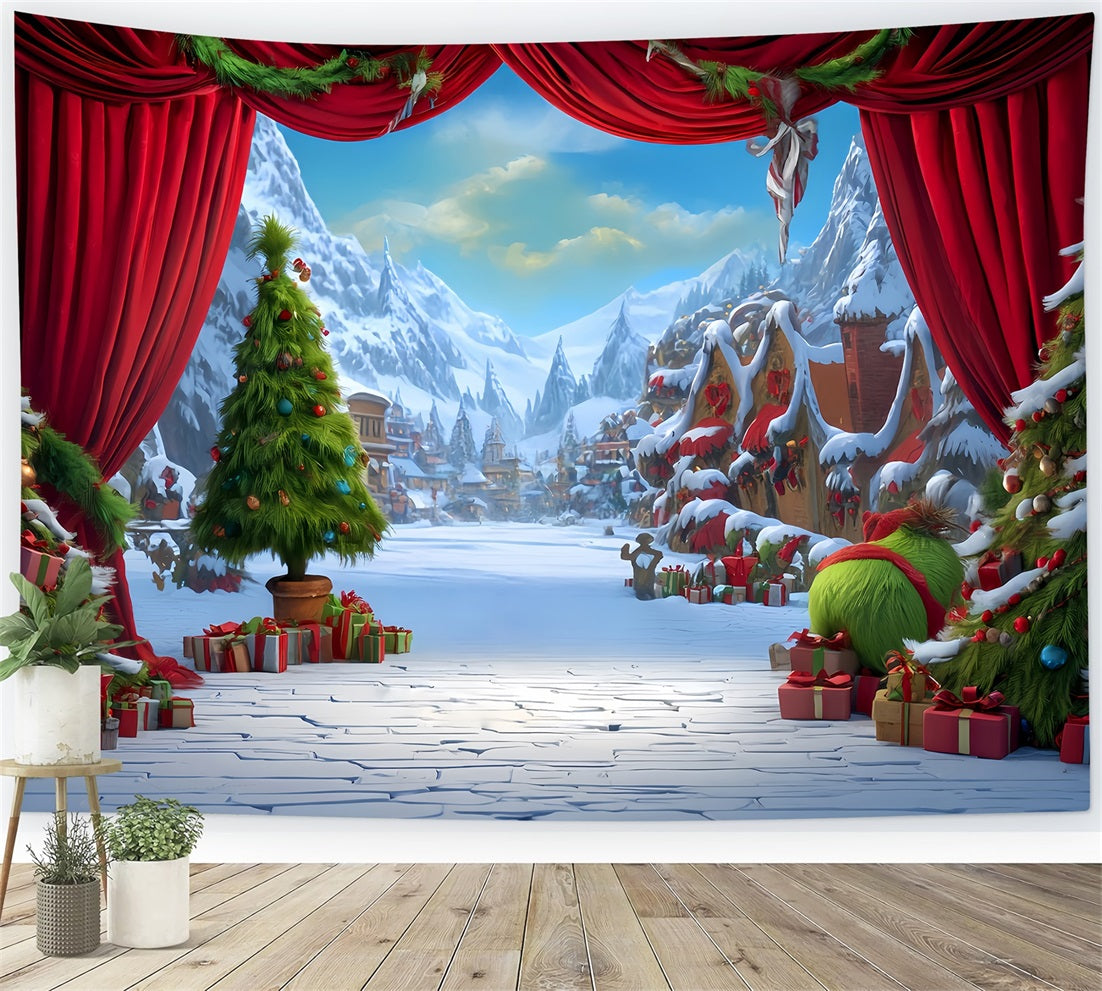 Grinch Backdrop Whoville Festive Winter Stage Christmas Photo Backdrops TWW510-83