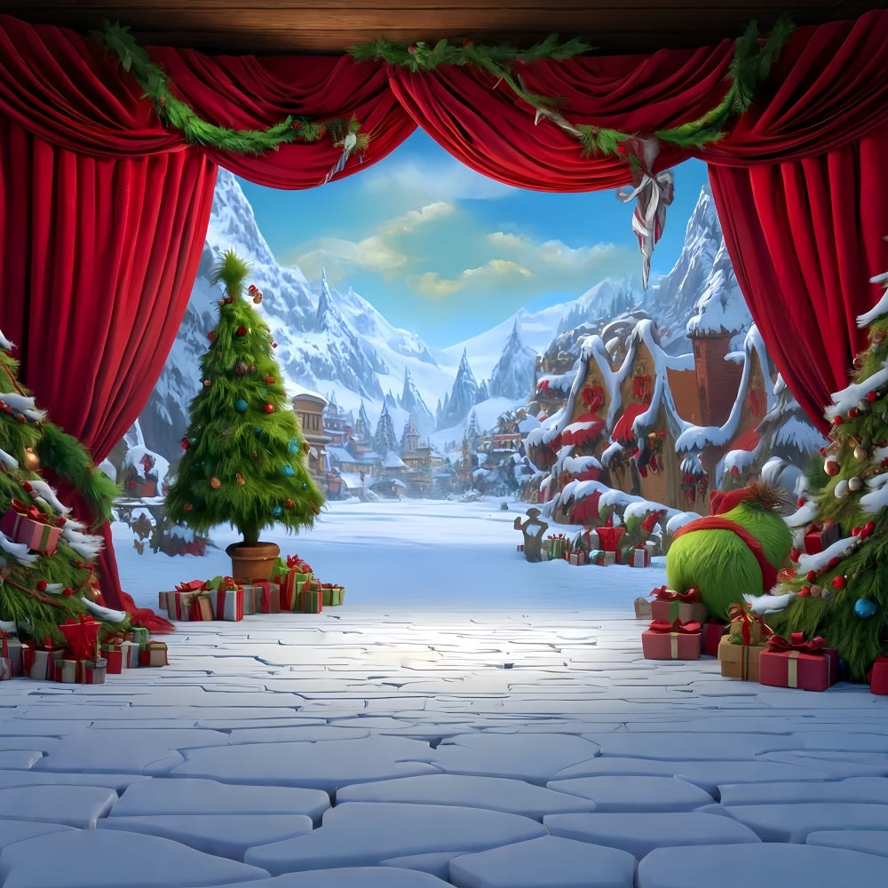Grinch Backdrop Whoville Festive Winter Stage Christmas Photo Backdrops TWW510-83