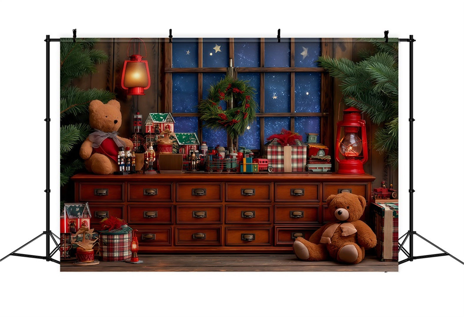 Santas Workshop Backdrop Cozy Toy Workshop Window Christmas Backdrops TWW510-87