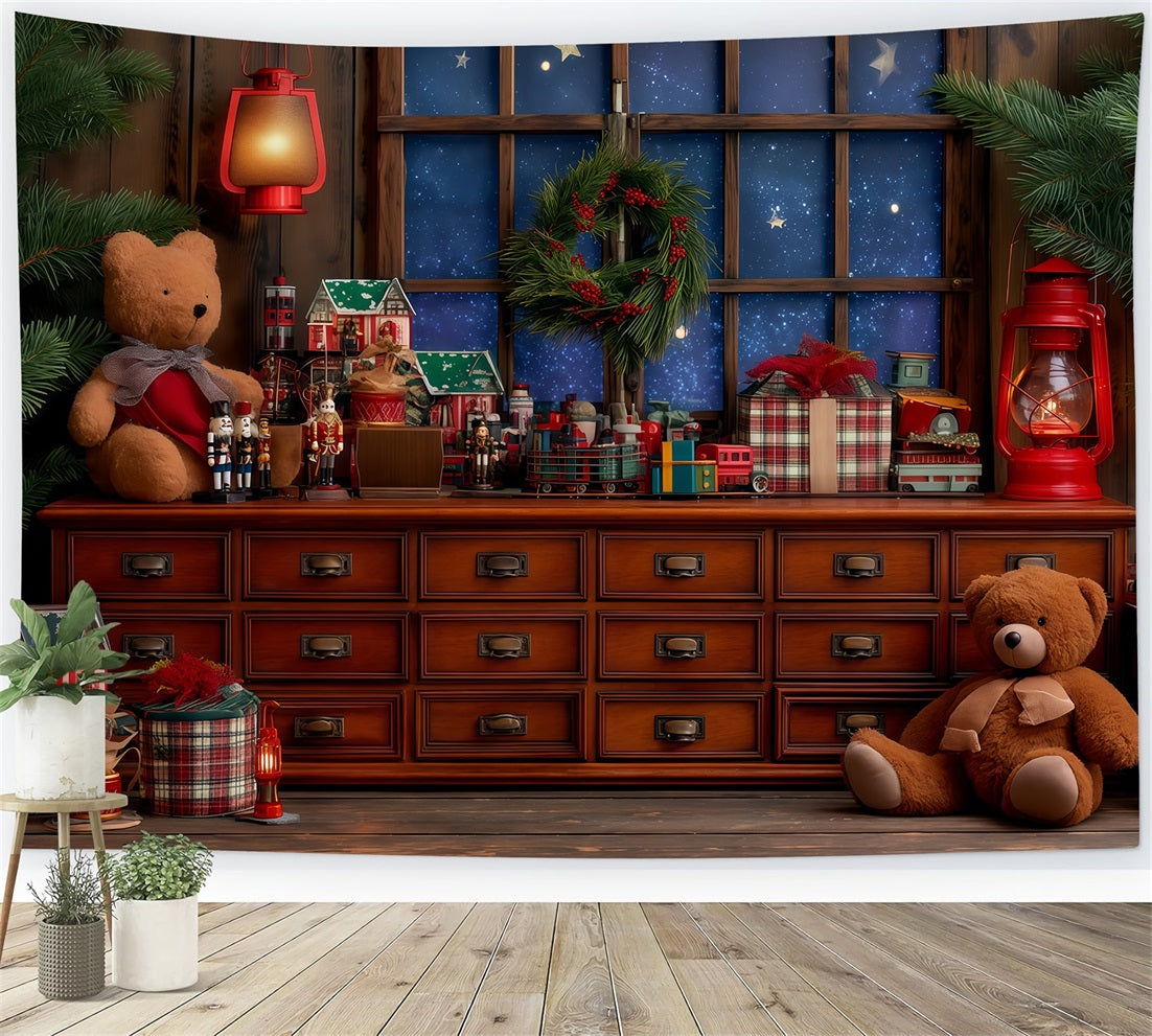 Santas Workshop Backdrop Cozy Toy Workshop Window Christmas Backdrops TWW510-87