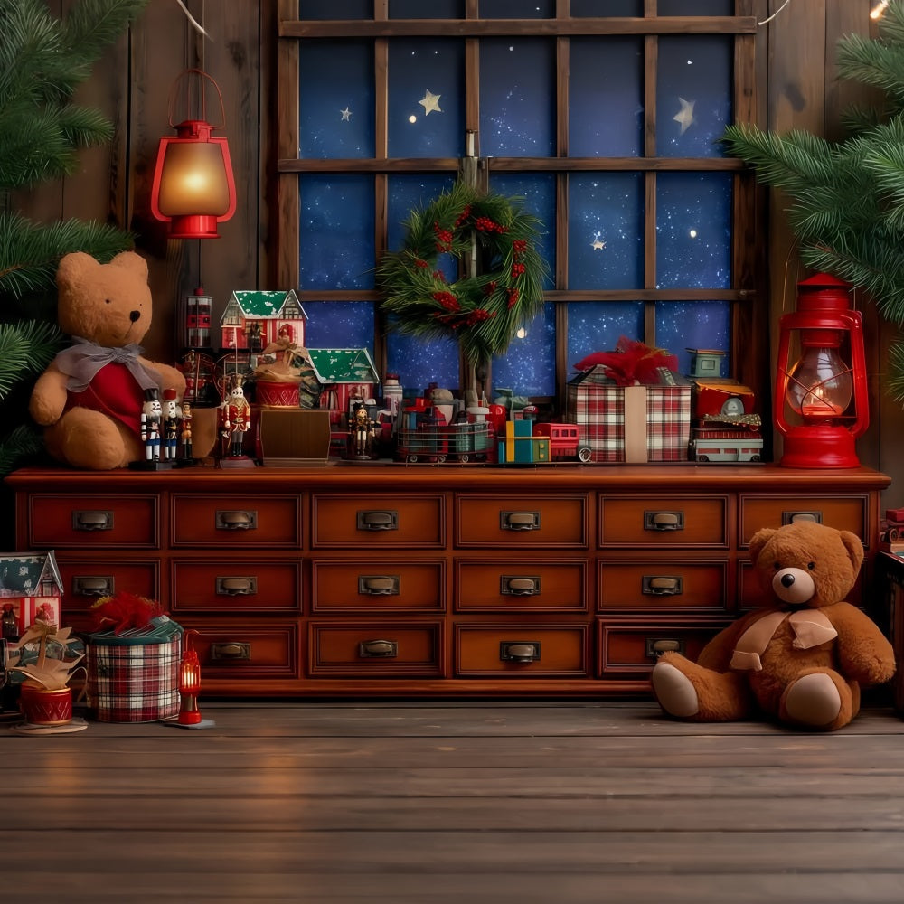 Santas Workshop Backdrop Cozy Toy Workshop Window Christmas Backdrops TWW510-87