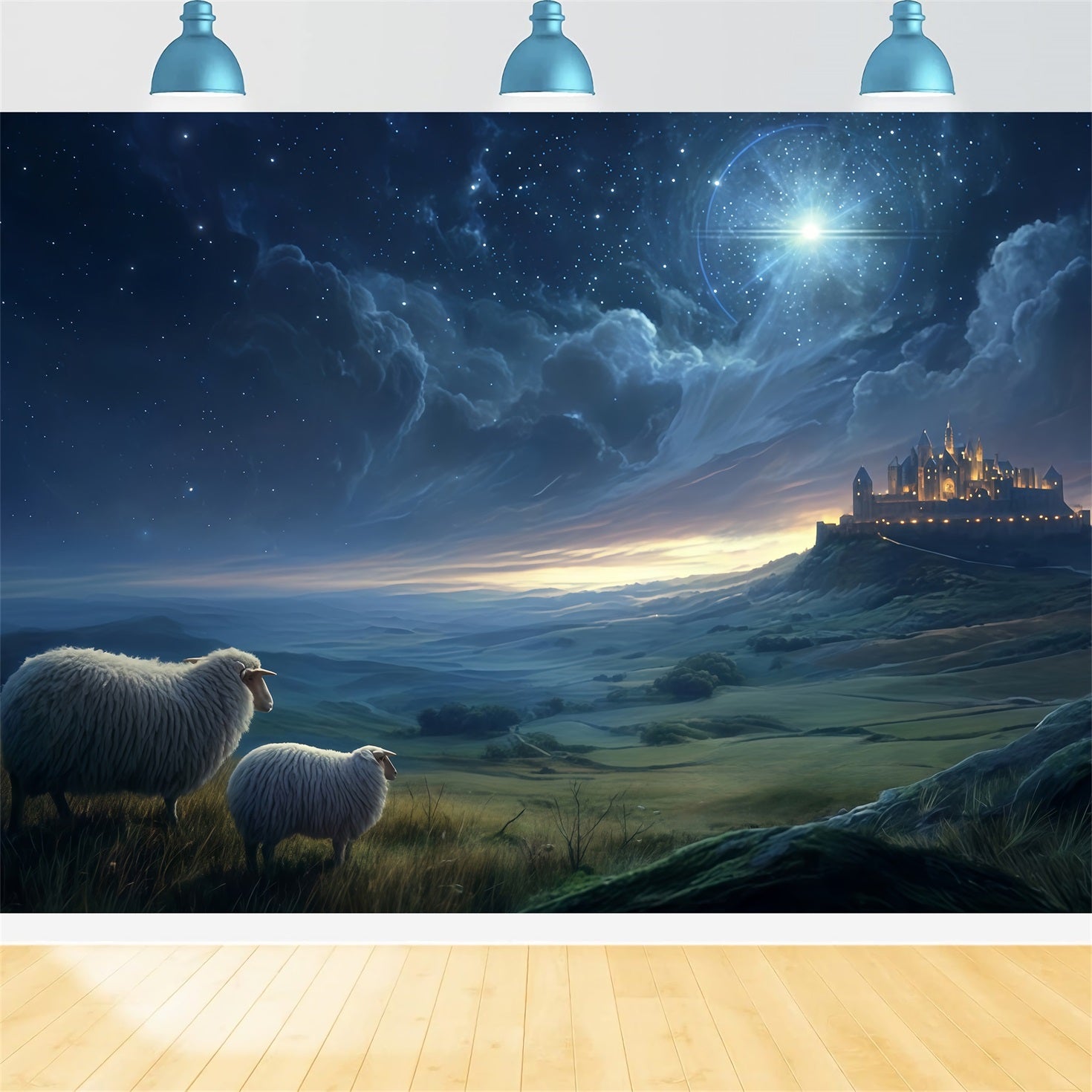 Nativity Backdrop Shepherds Watching Distant Light Christmas Backdrops TWW510-89