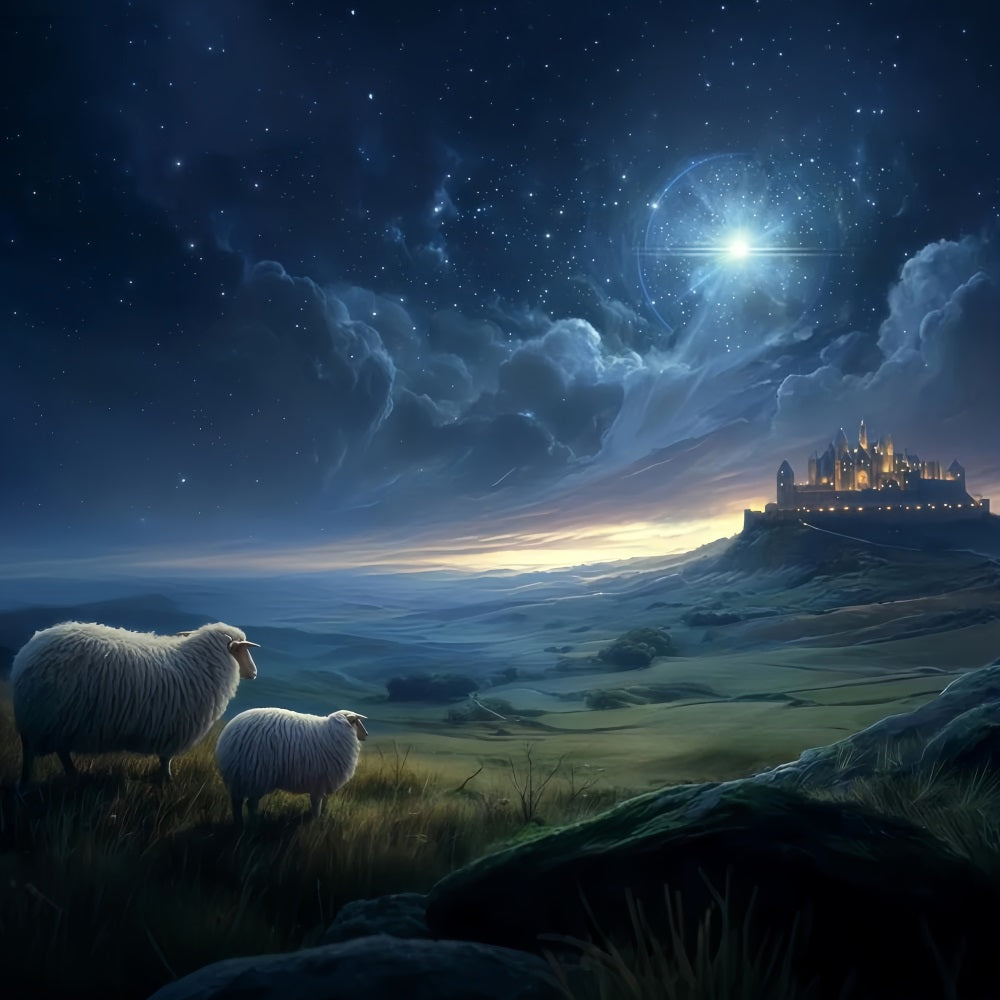 Nativity Backdrop Shepherds Watching Distant Light Christmas Backdrops TWW510-89