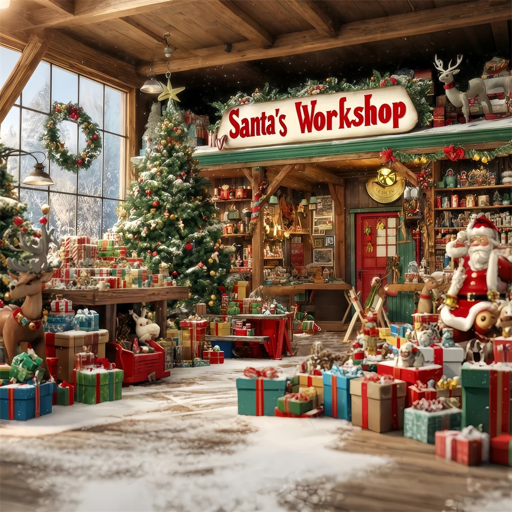 Santa's Workshop Backdrop Toy Shop Gift Wonderland Christmas Backdrop TWW510-94