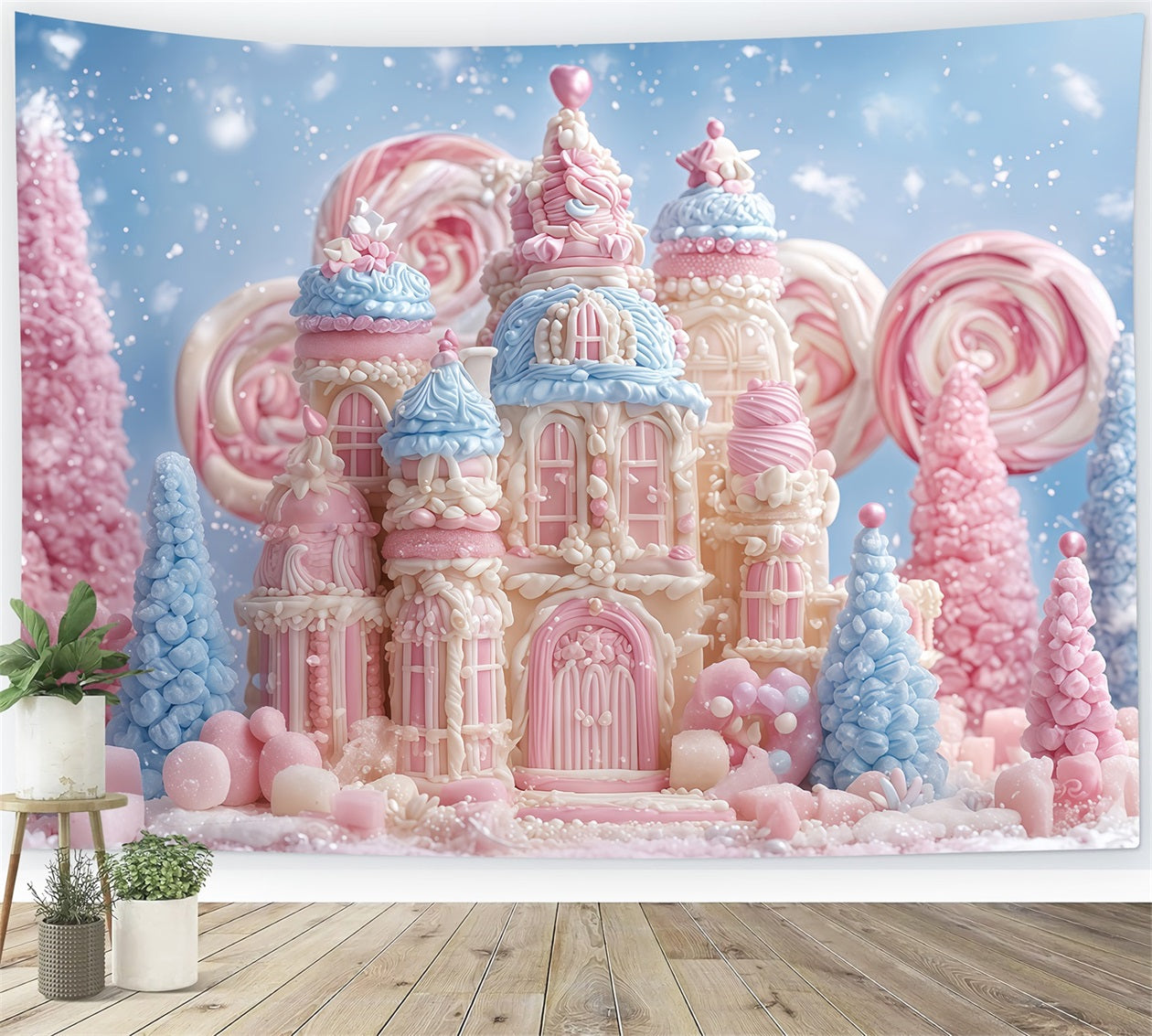 Gingerbread Backdrop Candyland Pastel Castle Delight Christmas Backdrops TWW510-95
