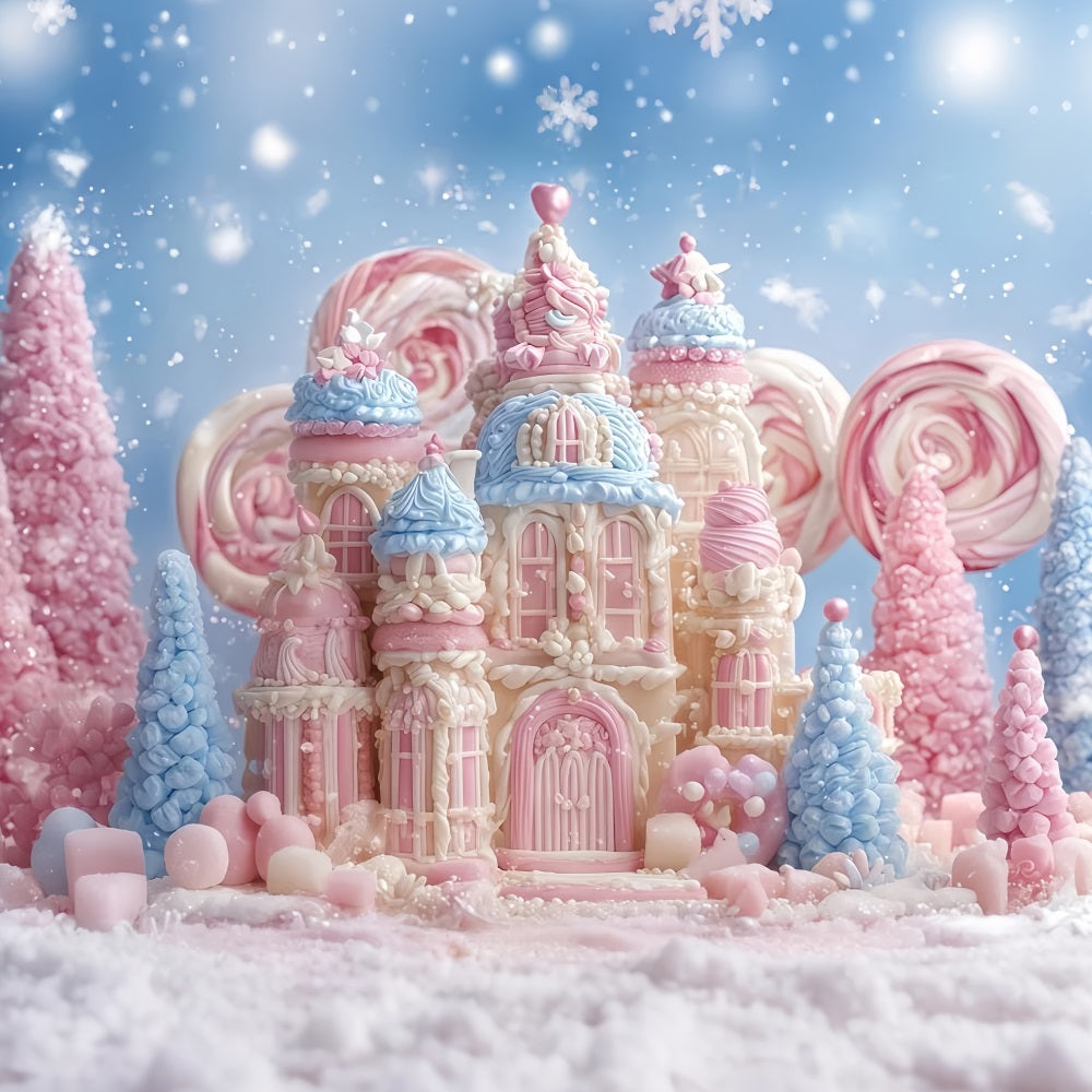 Gingerbread Backdrop Candyland Pastel Castle Delight Christmas Backdrops TWW510-95