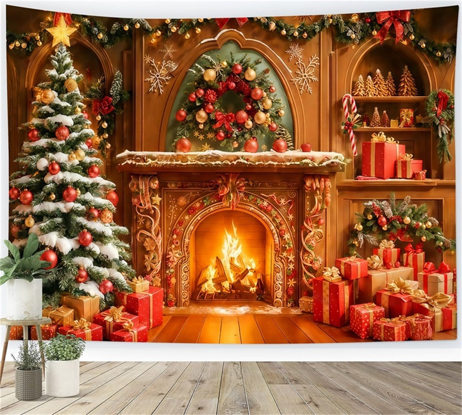 Gingerbread House Backdrop Golden Hearth Holiday Glow Christmas Photo Backdrops TWW510-99