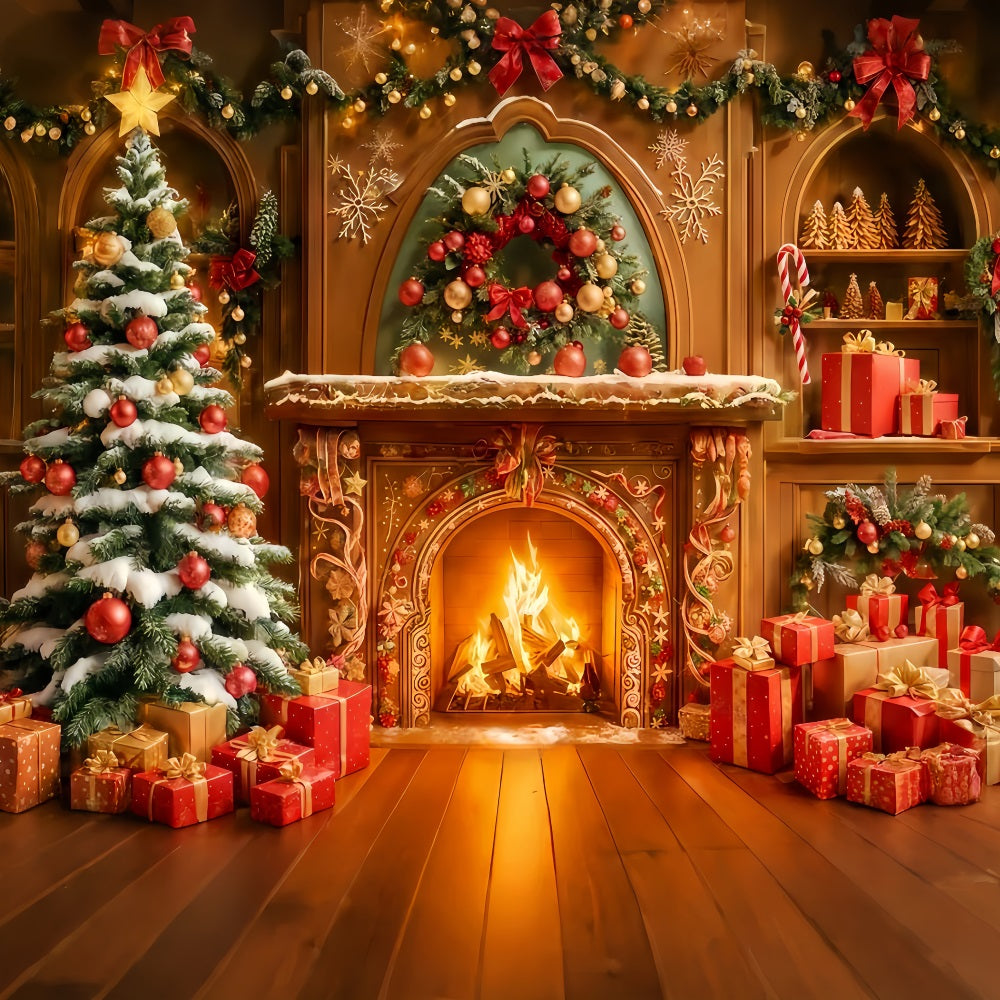 Gingerbread House Backdrop Golden Hearth Holiday Glow Christmas Photo Backdrops TWW510-99