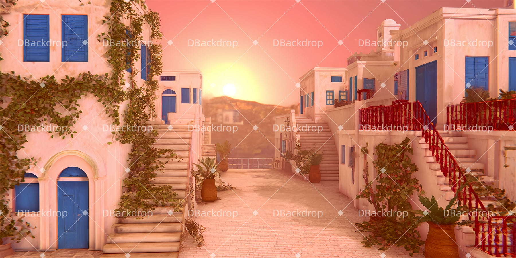 School Dance Backdrop Courtyard at Sunset Performance Backdrops TWW510-T33