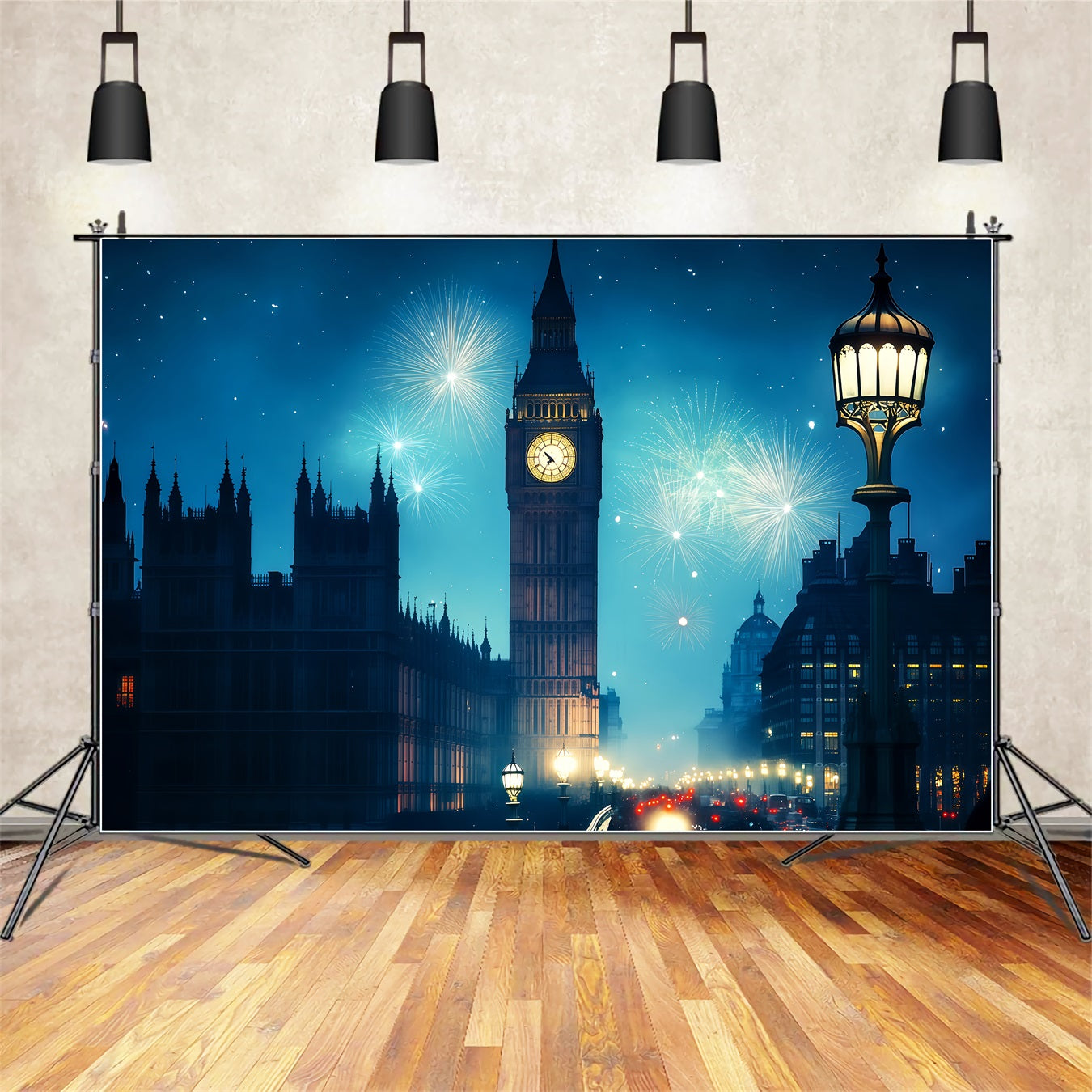New Years Backdrops London Clocktower Fireworks City Night Backdrop TWW512-15