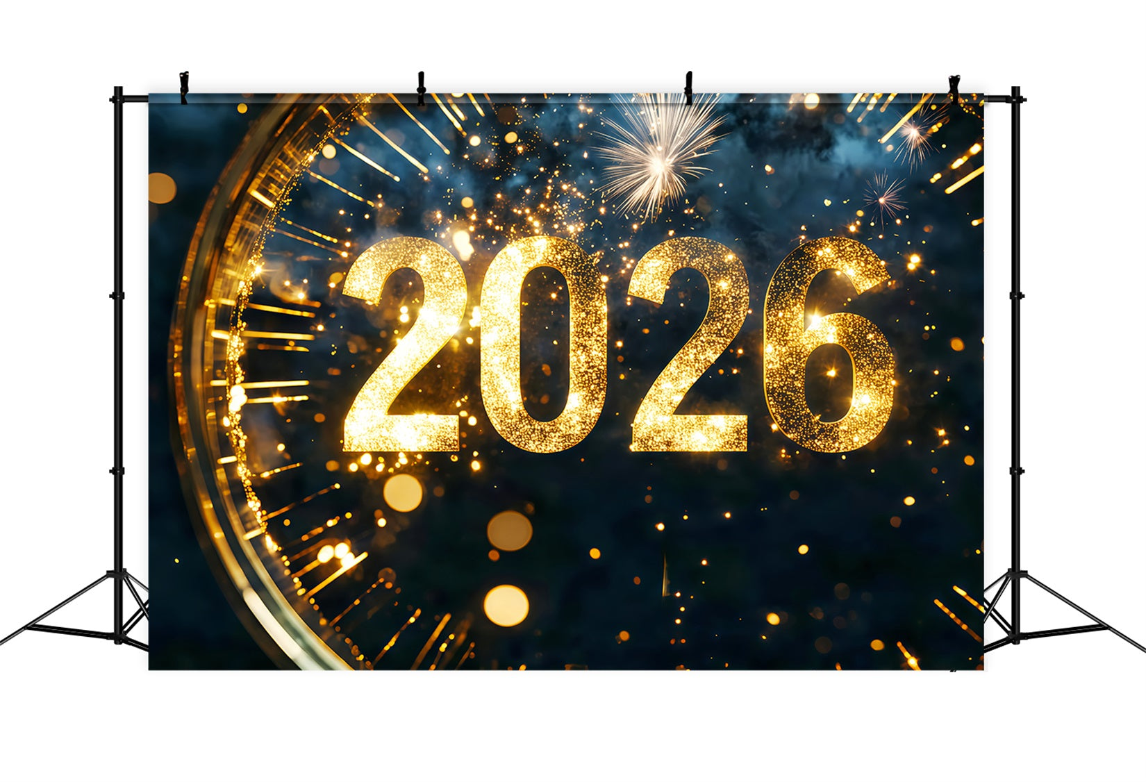 2026 New Year Backdrop Glittering Countdown Spark Burst Clock Photo Backdrop TWW512-16
