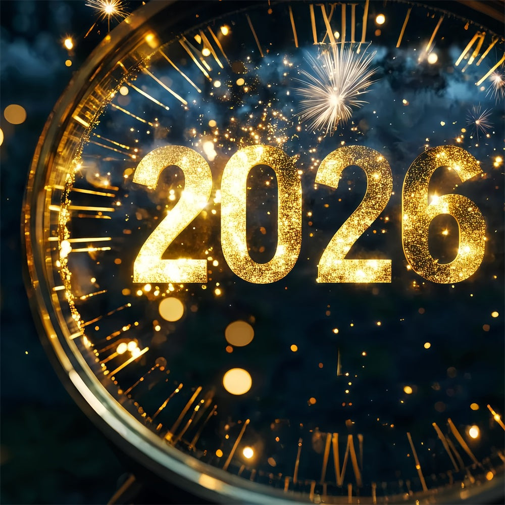 2026 New Year Backdrop Glittering Countdown Spark Burst Clock Photo Backdrop TWW512-16