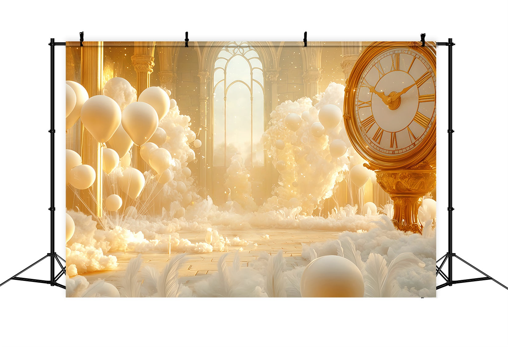 New Year Backdrop Ideas Golden Cloud Balloon Fantasy Countdown Clock Backdrop TWW512-18