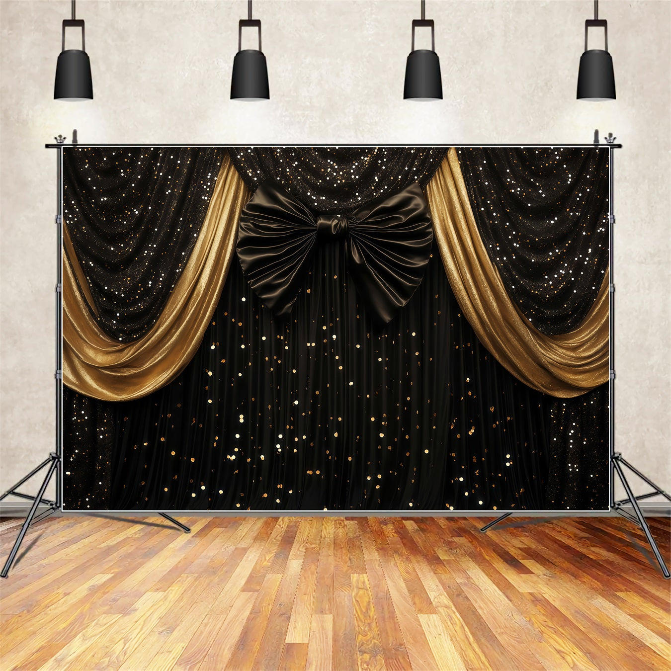 New Year Photo Backdrop Luxury Draped Shimmer Bokeh Gold Glitter Backdrop TWW512-19