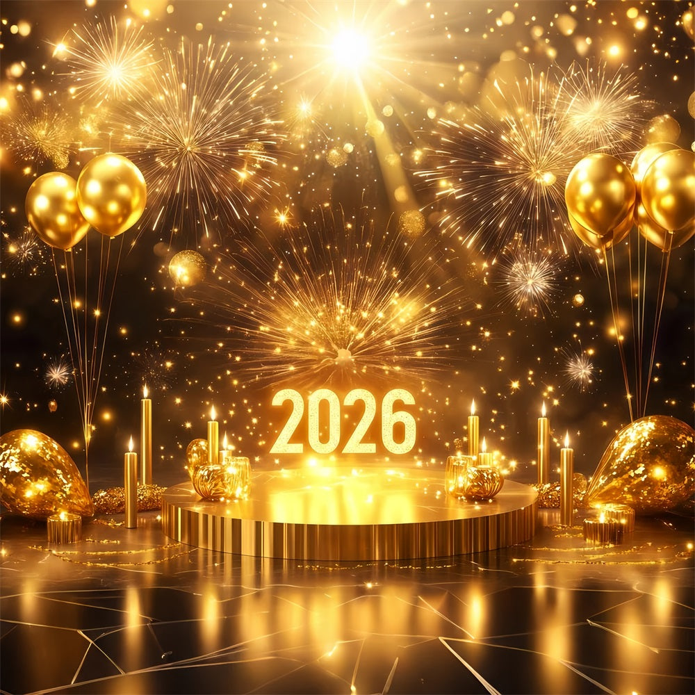 2026 New Year Backdrop Stage Balloon Sparkling Fireworks Gold Glitter Backdrop TWW512-23