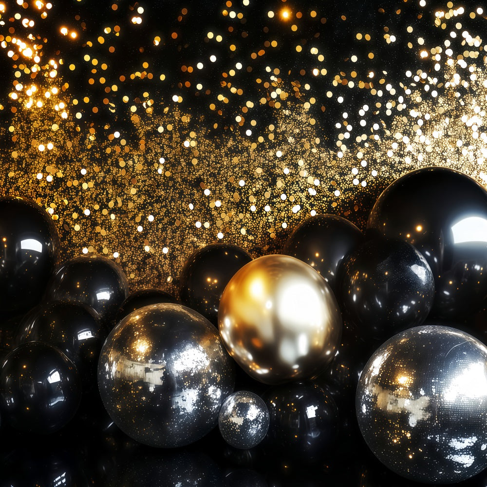 New Year's Backdrop Gold Glitter Shimmer Bokeh New Years Eve Balloon Backdrop TWW512-25