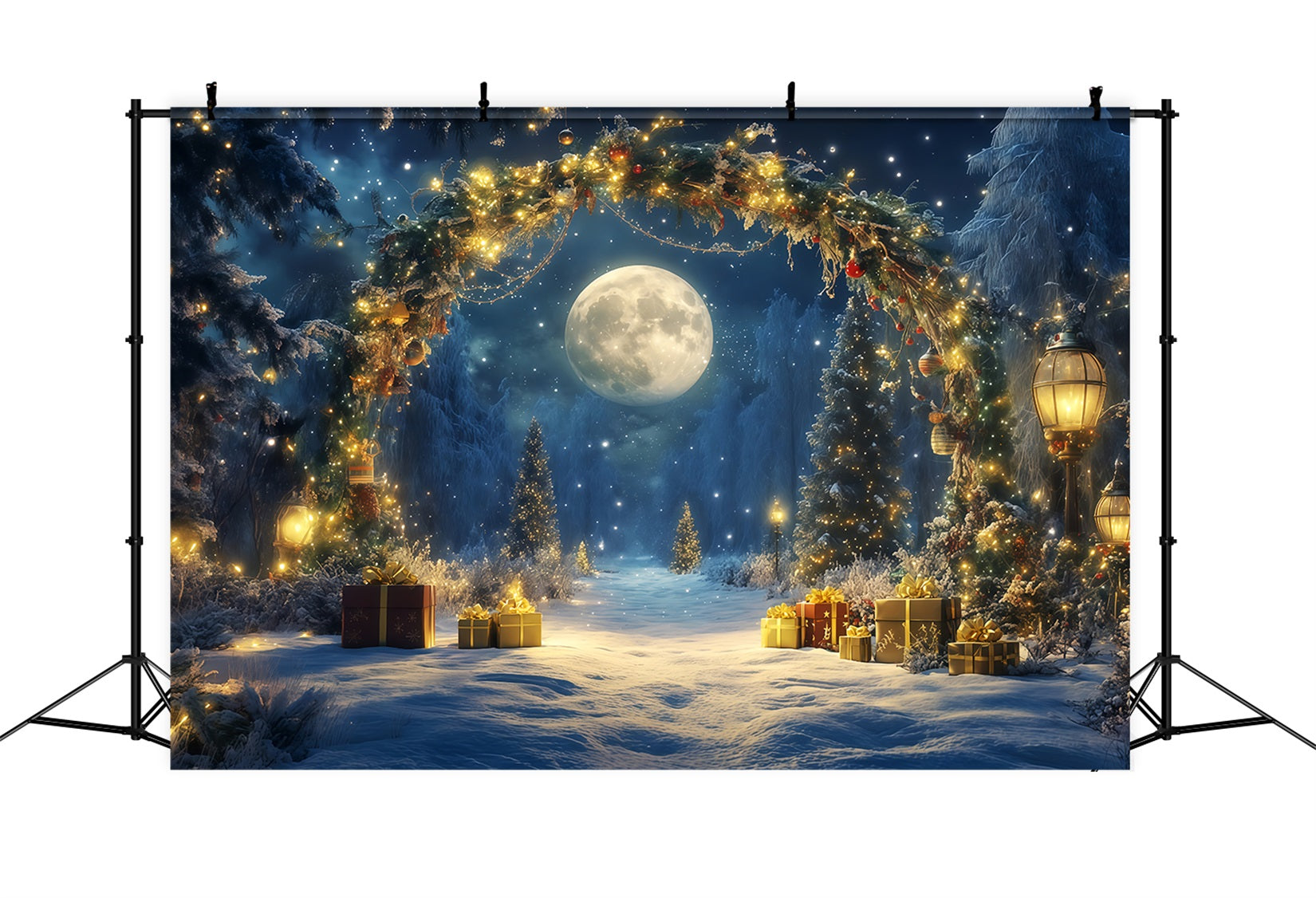 New Year's Backdrops Moonlit Winter Snow Forest New Years Eve Backdrop TWW512-27