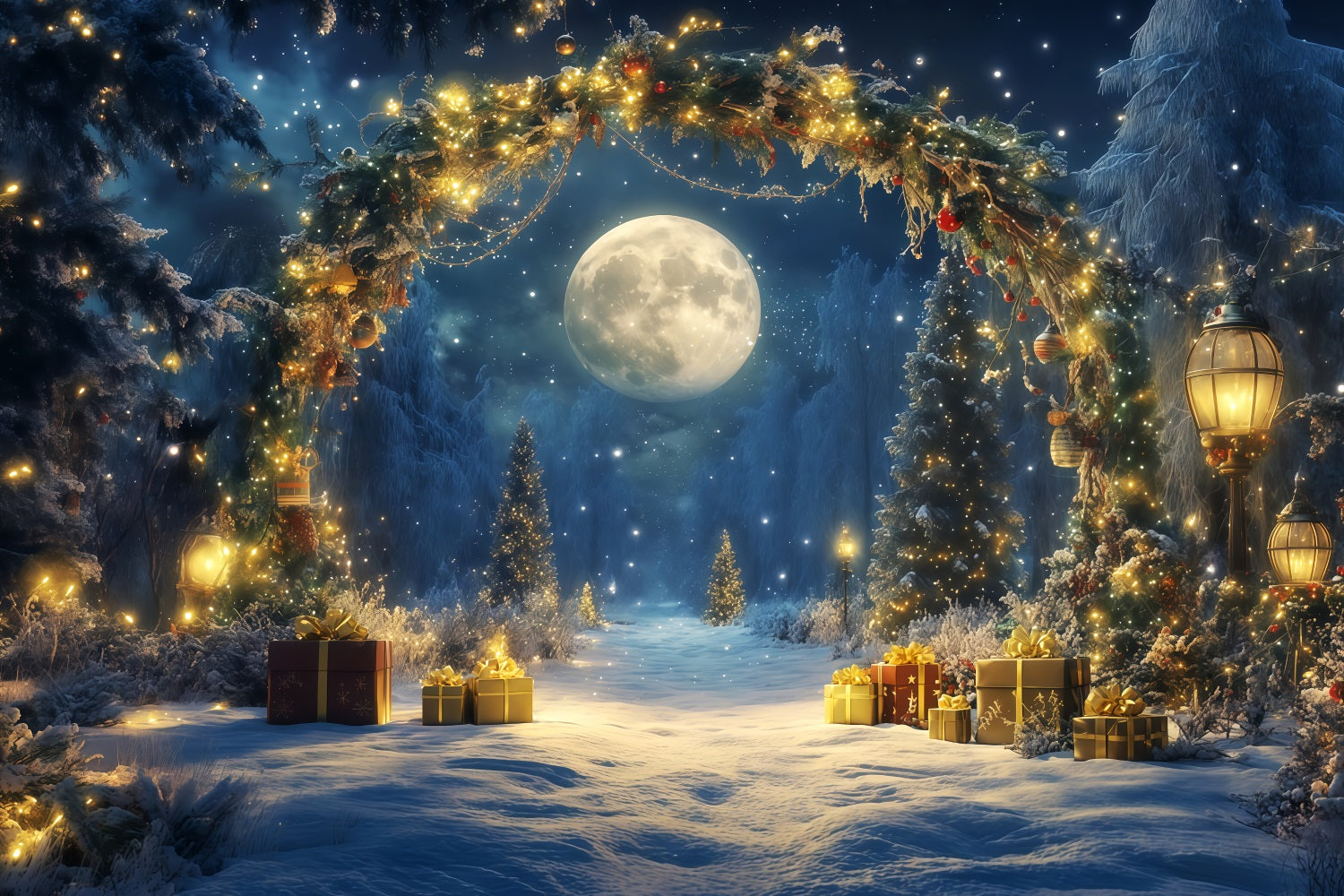 New Year's Backdrops Moonlit Winter Snow Forest New Years Eve Backdrop TWW512-27