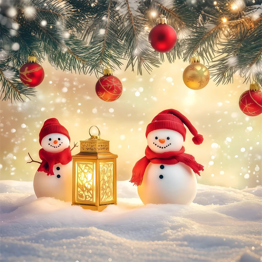 New Years Backdrop Cute Snowmen Lantern Glow Happy New Year Backdrop TWW512-5