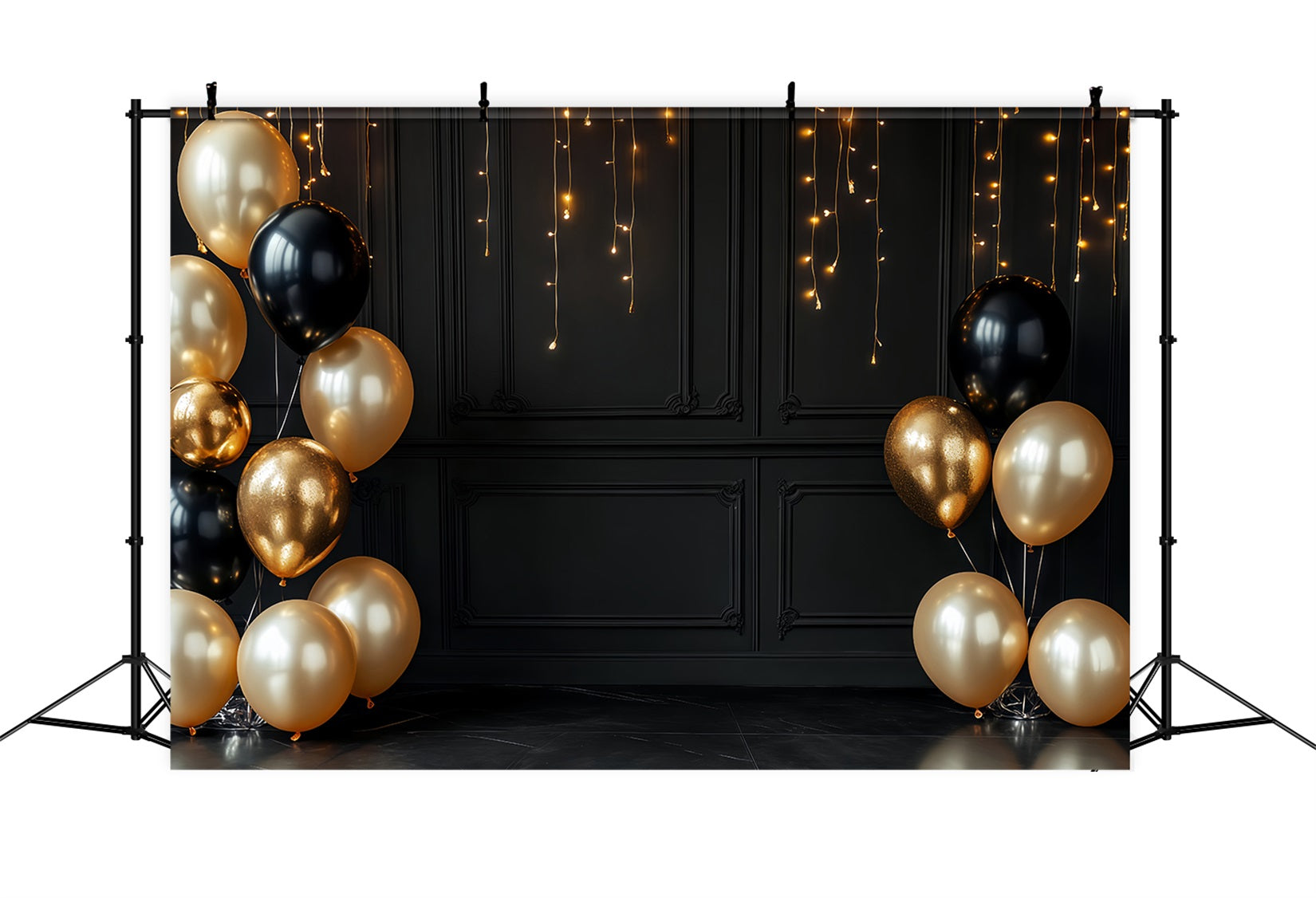 New Year Backdrop Ideas Elegant Black Gold Glitter Balloon Backdrop TWW512-8