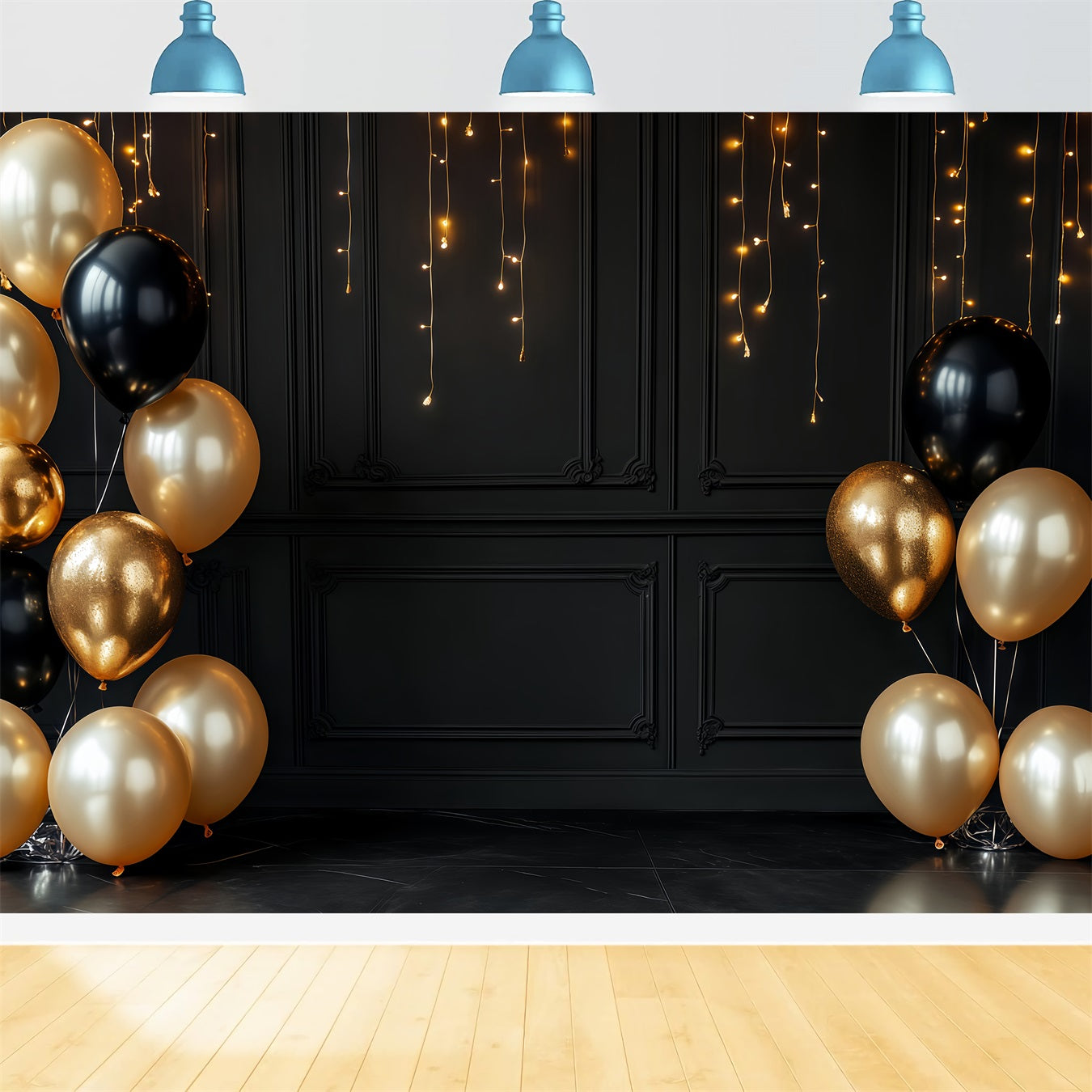 New Year Backdrop Ideas Elegant Black Gold Glitter Balloon Backdrop TWW512-8