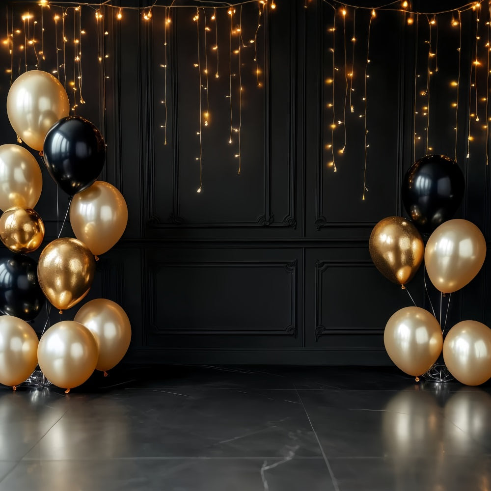 New Year Backdrop Ideas Elegant Black Gold Glitter Balloon Backdrop TWW512-8