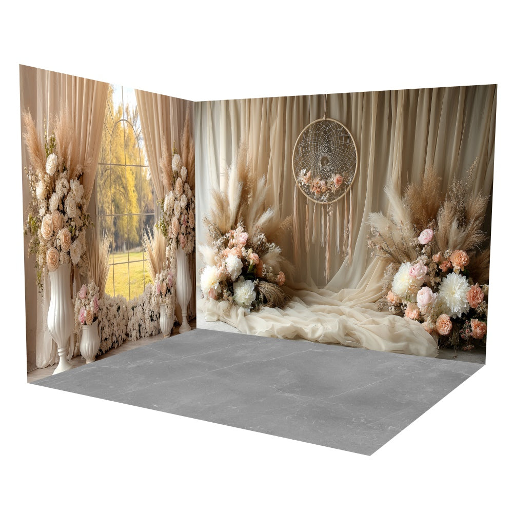 Bohemian Style Backdrop Romantic Boho Floral Backdrop Room Set TWW57-1
