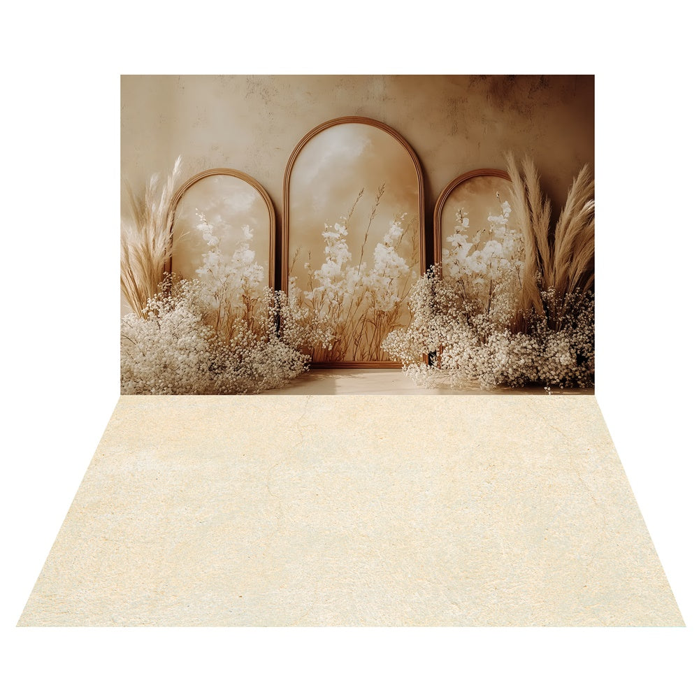 Beige Blossom Frame Backdrop+Warm Marble Floor Backdrop TWW57-106