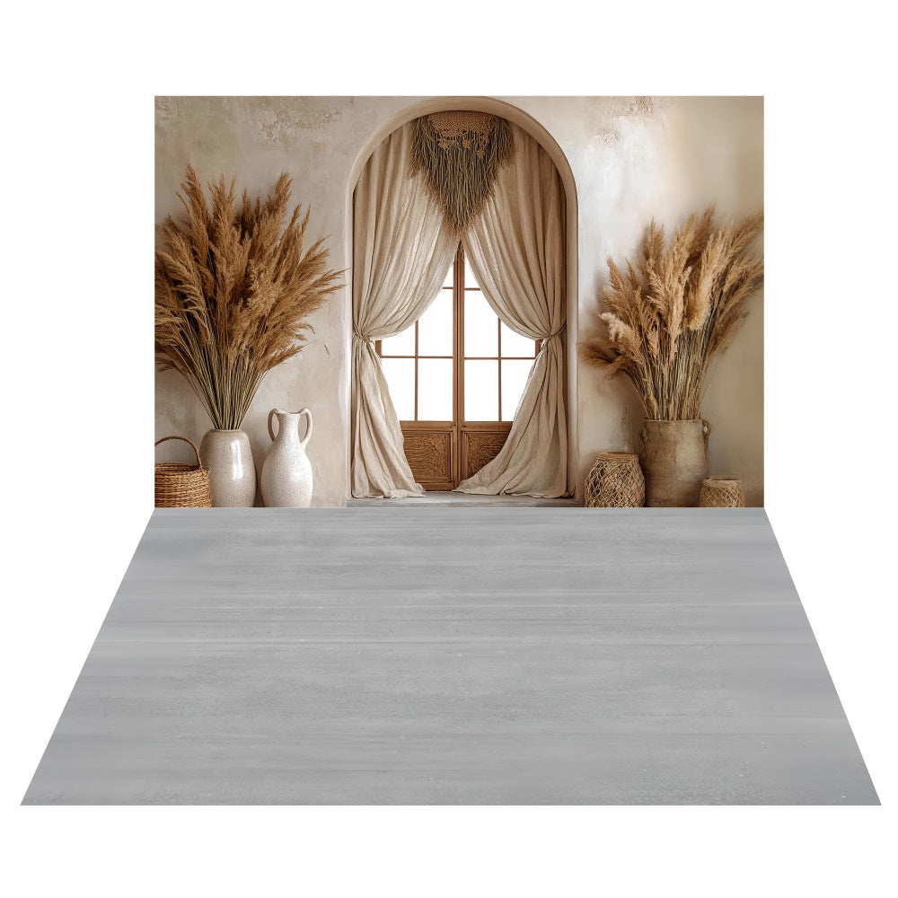 Drape Window Pampas Backdrop+Urban Gray Floor Backdrop TWW57-108