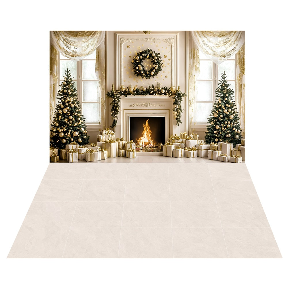 Luxury Gift Hearth Backdrop+Cream Marble Floor Backdrop TWW57-53