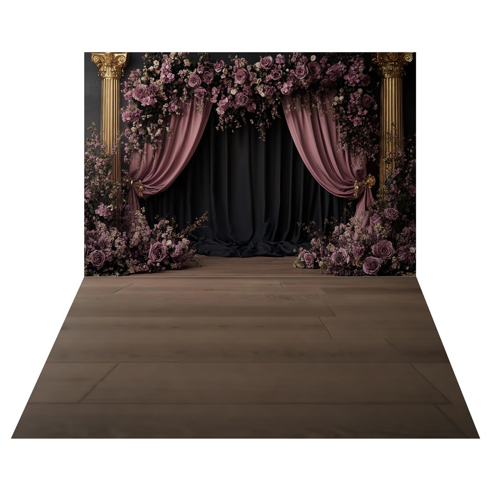 Purple Romance Archway Backdrop+Brown Wood Floor Backdrop TWW57-72