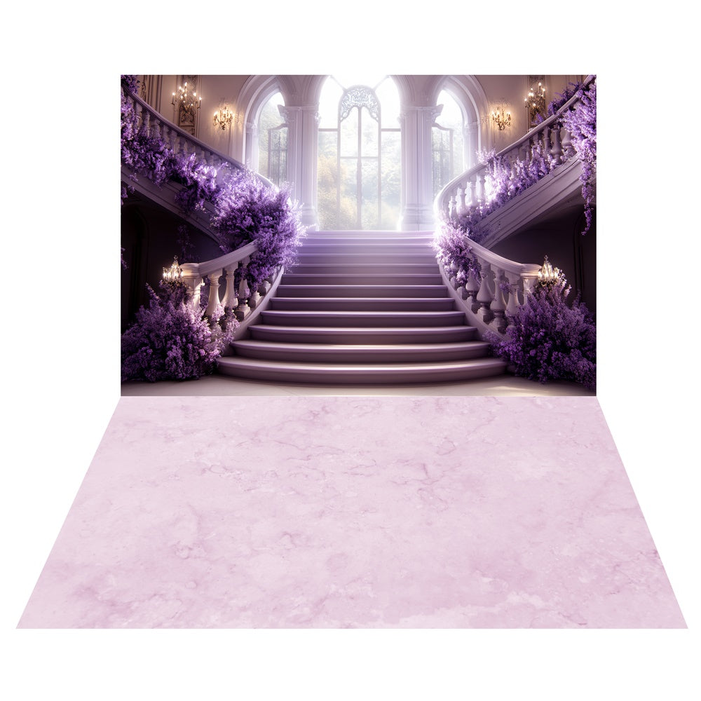 Lavender Staircase Dream Backdrop+Lilac Marble Floor Backdrop TWW57-73