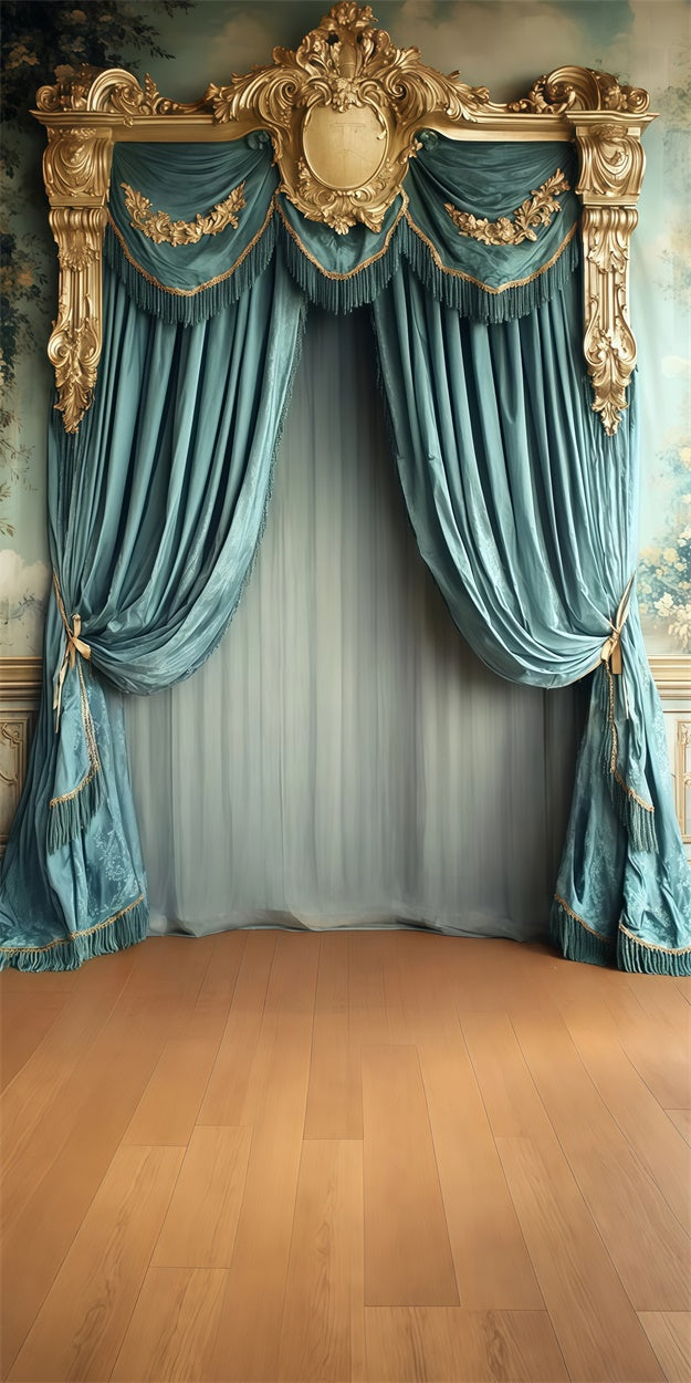 Vintage Photo Backdrops Gold Trimmed Drapes Sweep Backdrop TWW57-79