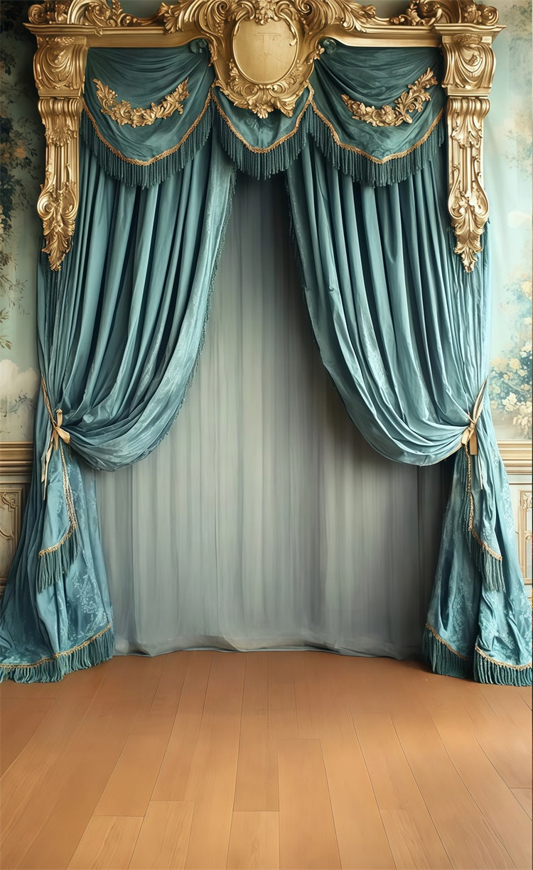 Vintage Photo Backdrops Gold Trimmed Drapes Sweep Backdrop TWW57-79