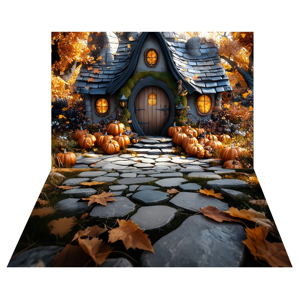 Fairytale Pumpkin House Backdrop+Stone Path Floor Backdrop TWW57-88