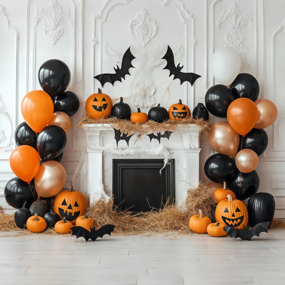 Halloween Wall Backdrop Pumpkin Fireplace with Balloon Decor Halloween Backdrop TWW58-1