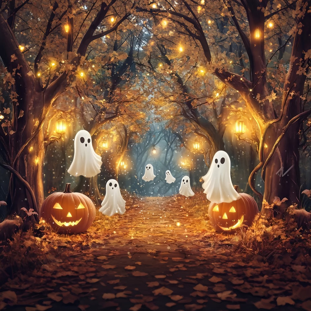 Halloween Graveyard Backdrop Glowing Ghosts in Enchanted Autumn Woods Halloween Backdrops TWW58-10