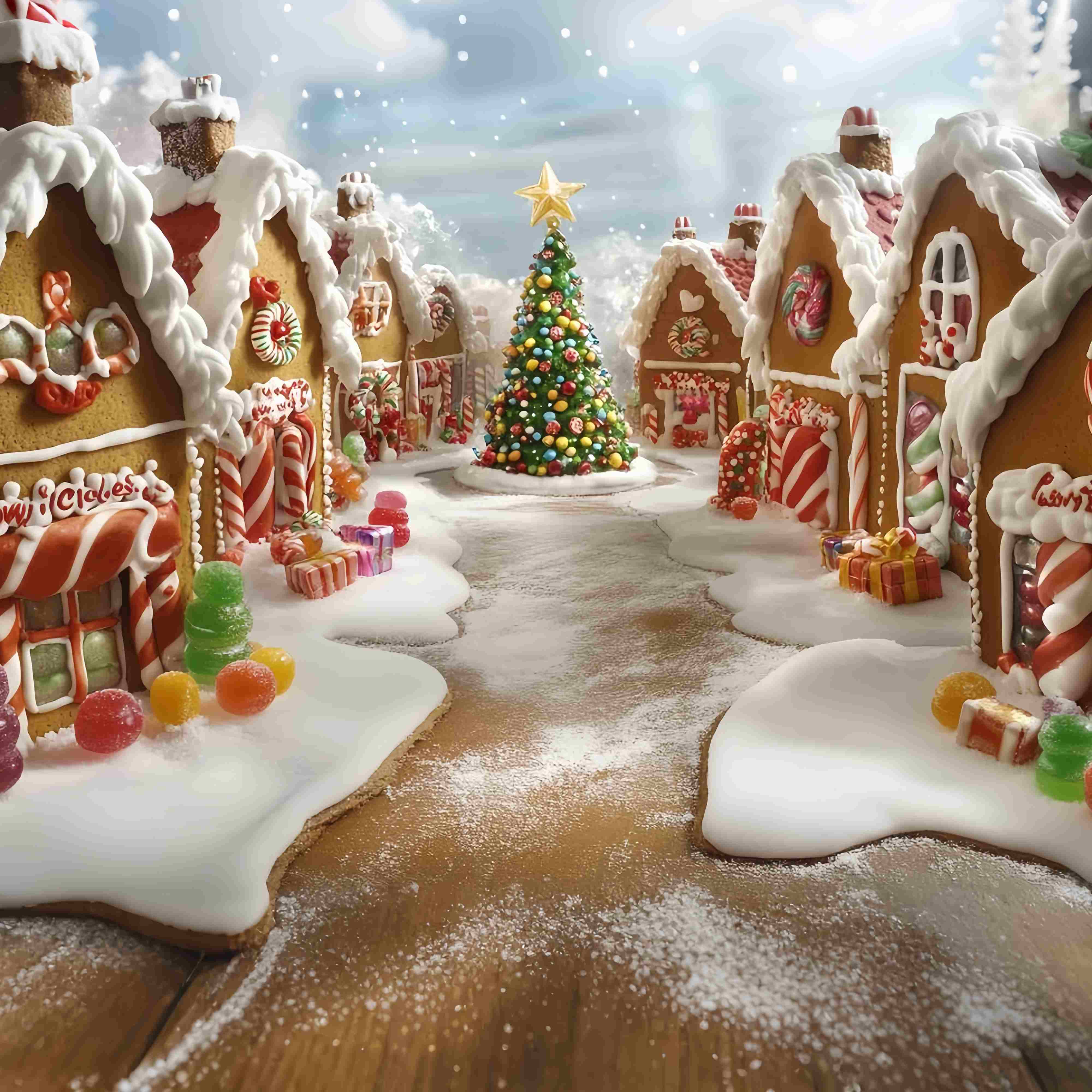 Candyland Christmas Backdrop Gingerbread Candy Village Christmas Tree Professional Christmas Backdrops TWW58-101